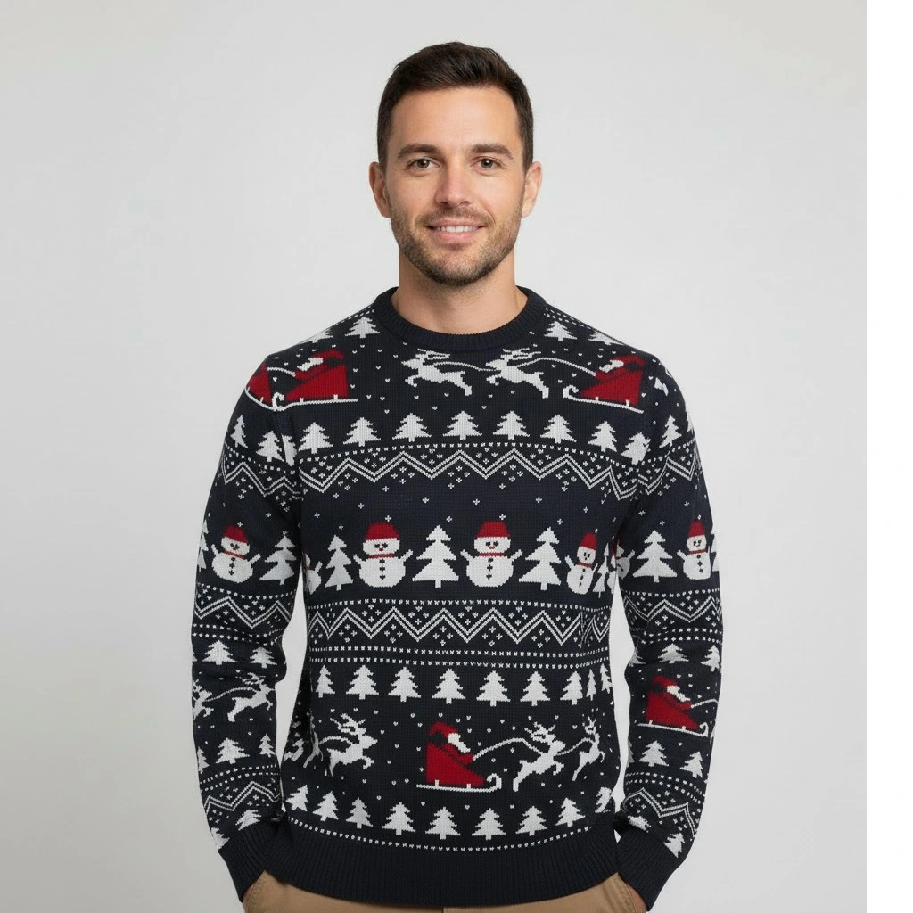 Pull de Noël bleu coton organique — look festif