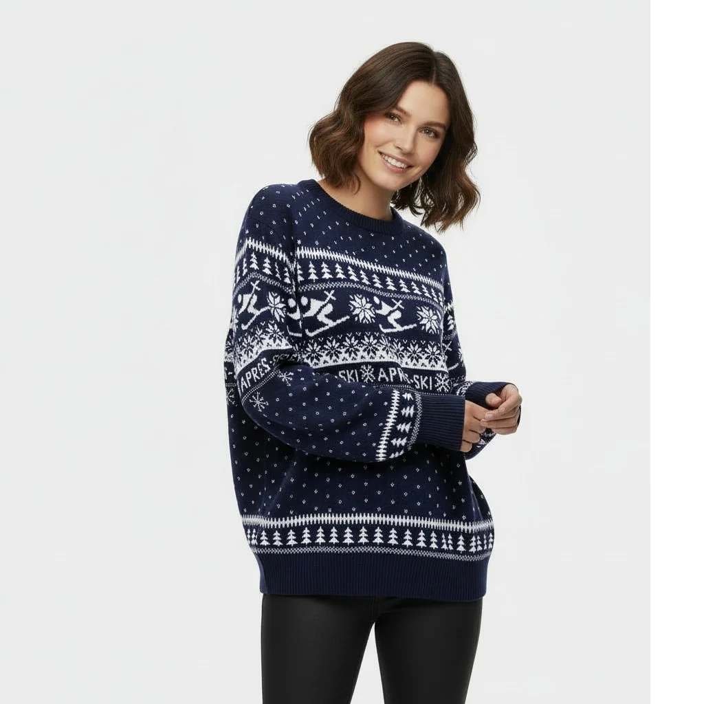 Pull de Noël coton bio bleu — look porté