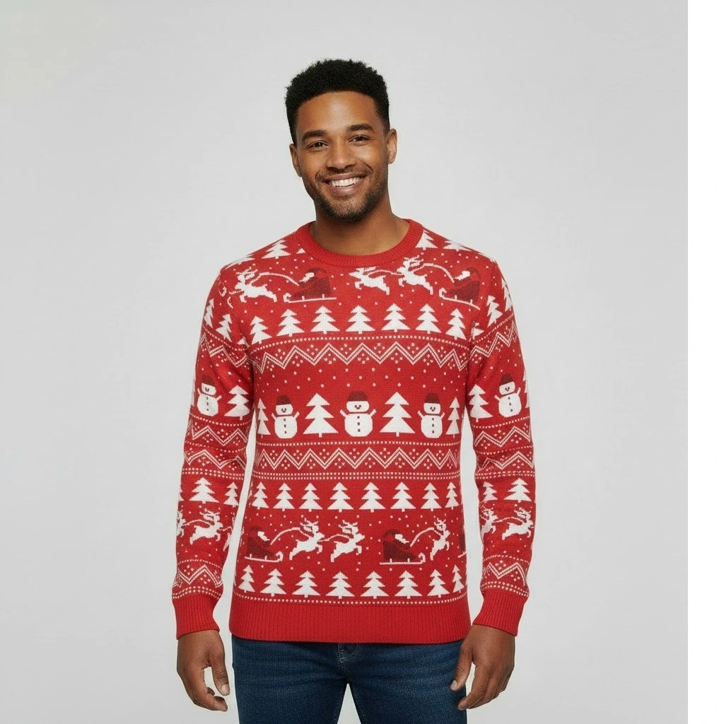 Pull de Noël coton bio rouge — détail motif