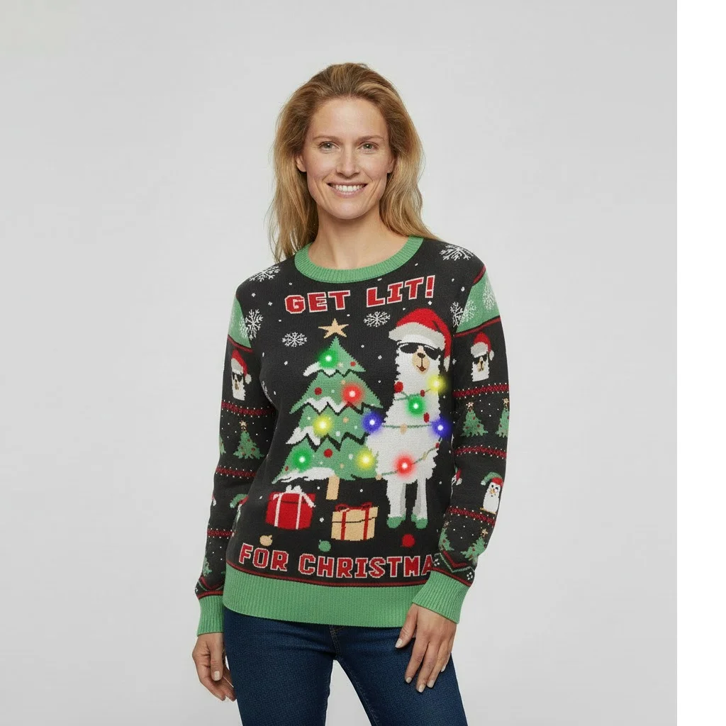 Pull de Noël lumineux LED — look porté en soirée