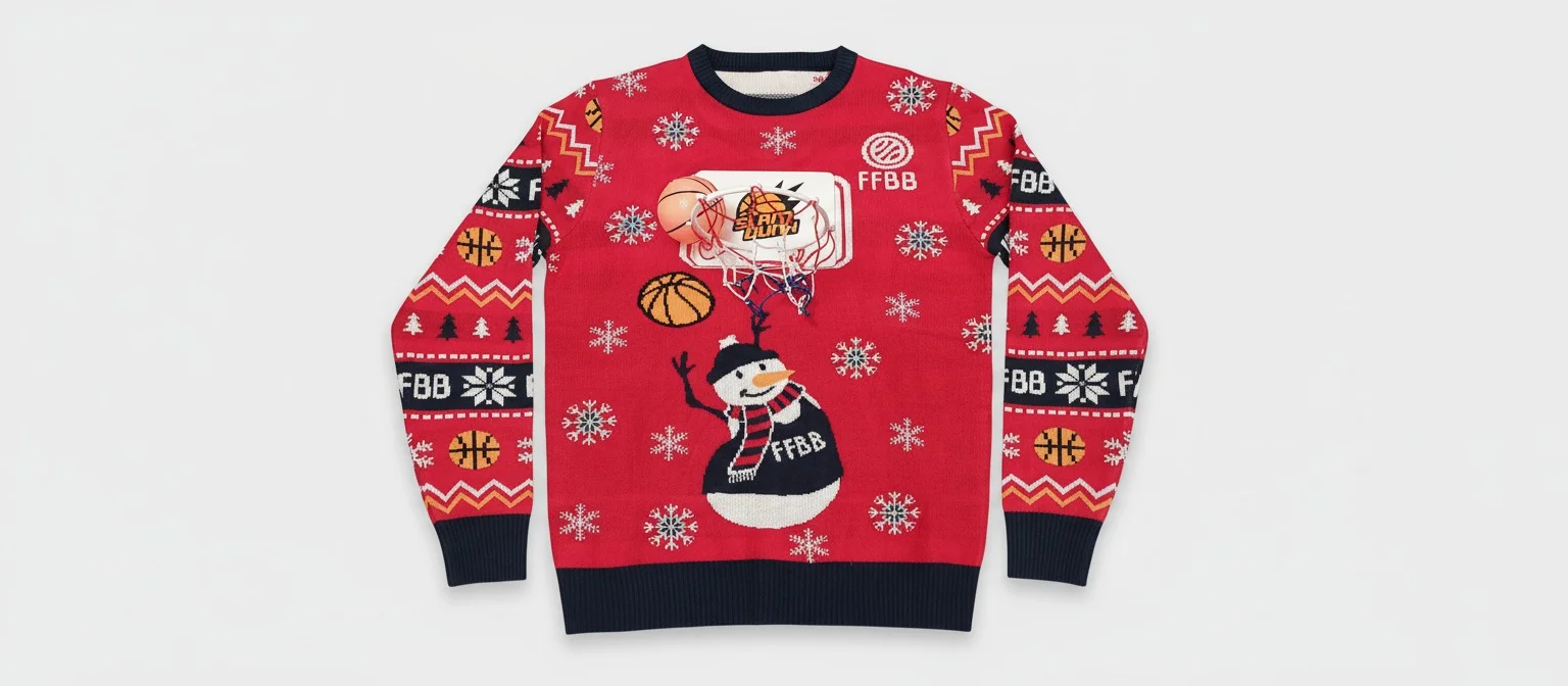 Pull de Noel FFBB avec panier et ballon