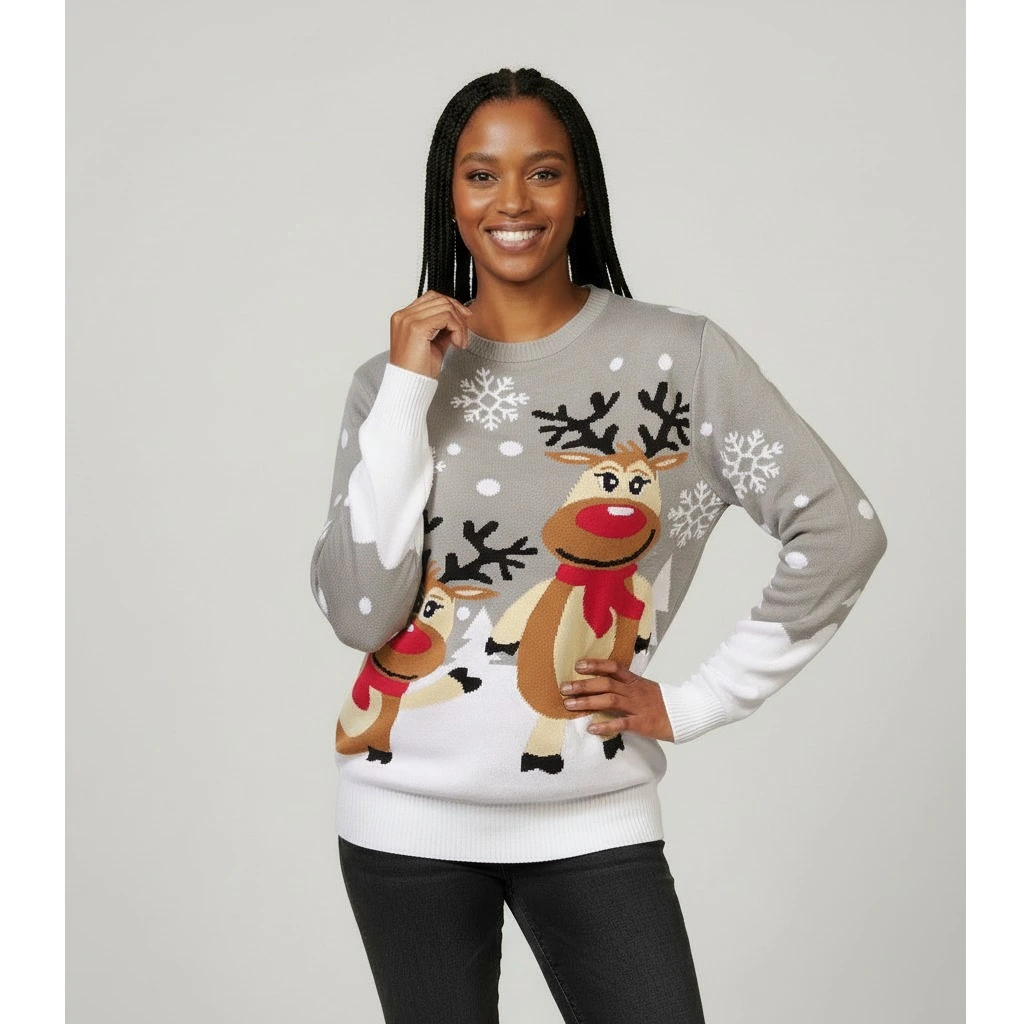 Pull de Noël coton bio gris — tricot doux